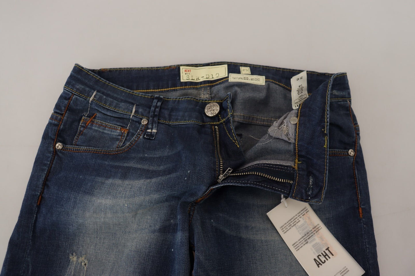 Acht Blue Washed Cotton Slim Fit Women Denim Pants Jeans