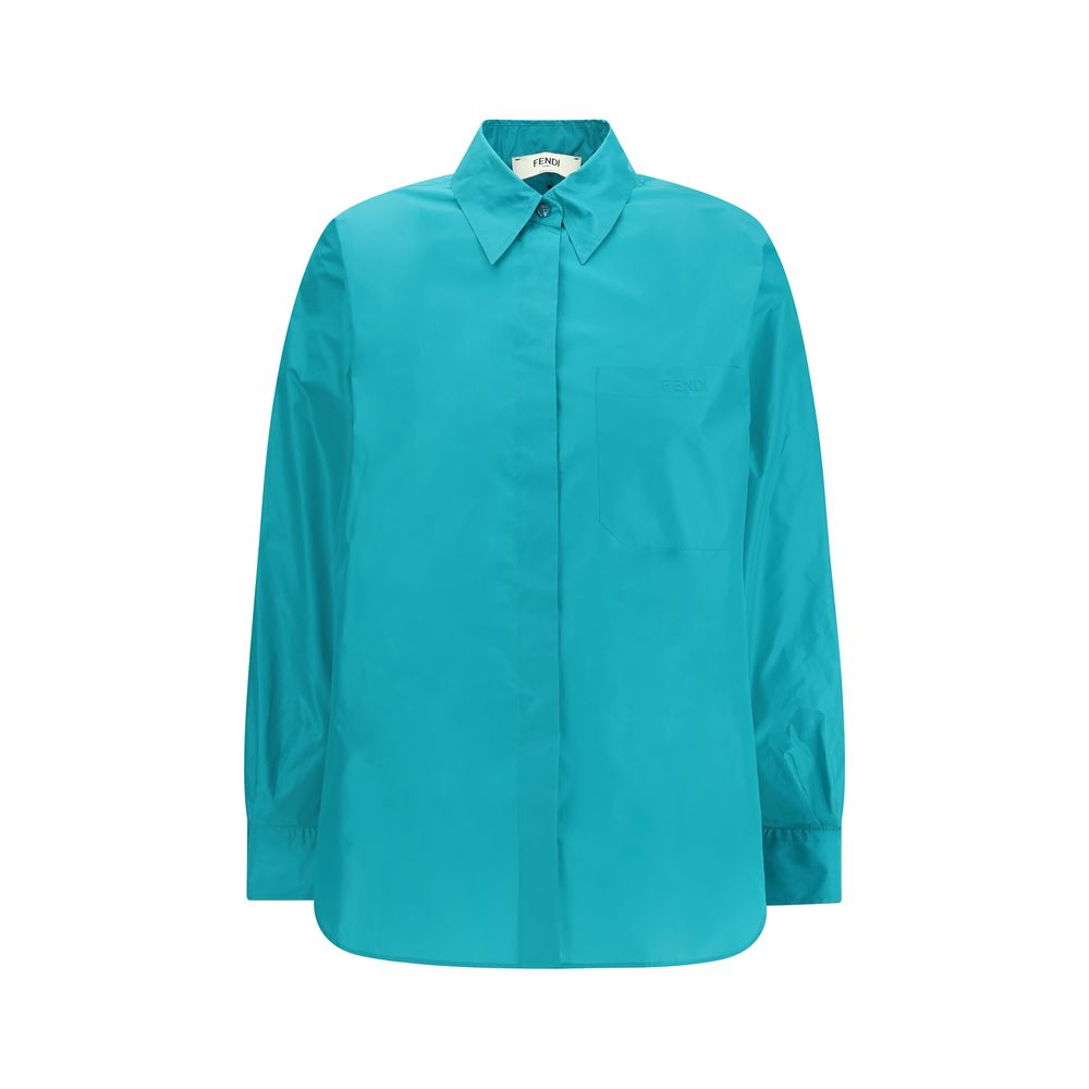 Fendi Blue Silk Dress Shirt