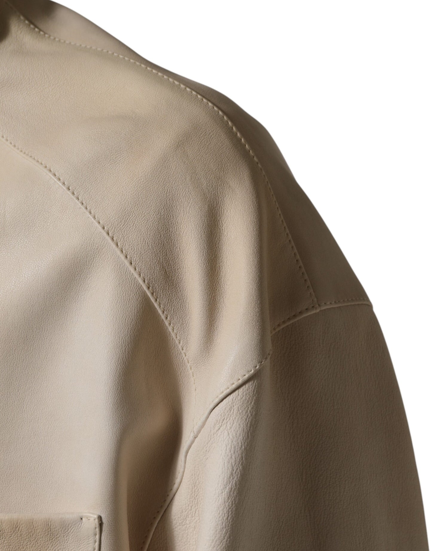 Dolce & Gabbana Beige Leather Button Down Men Casual Shirt