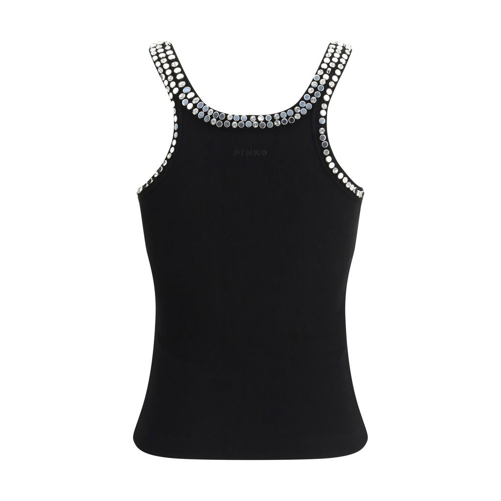 PINKO Black Cotton Sleeveles T-Shirt