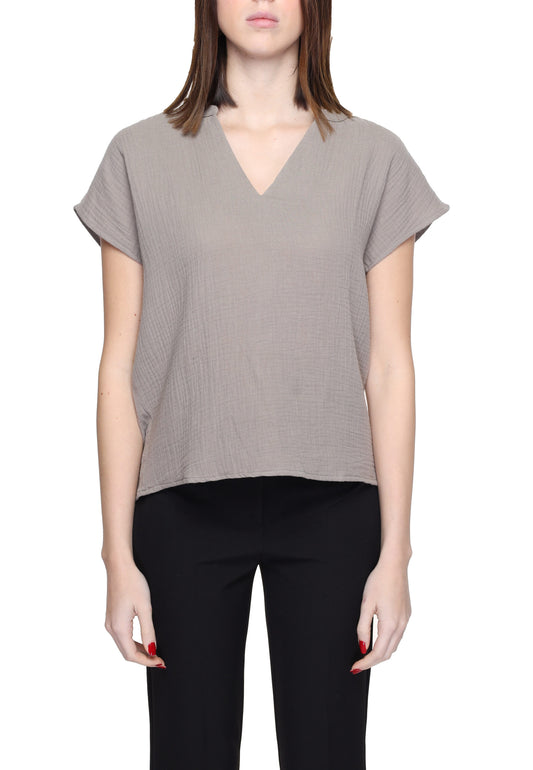 Jacqueline De Yong Beige Cotton Blouse