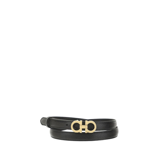 Ferragamo Black Calf Leather Bos Taurus Thin Belt