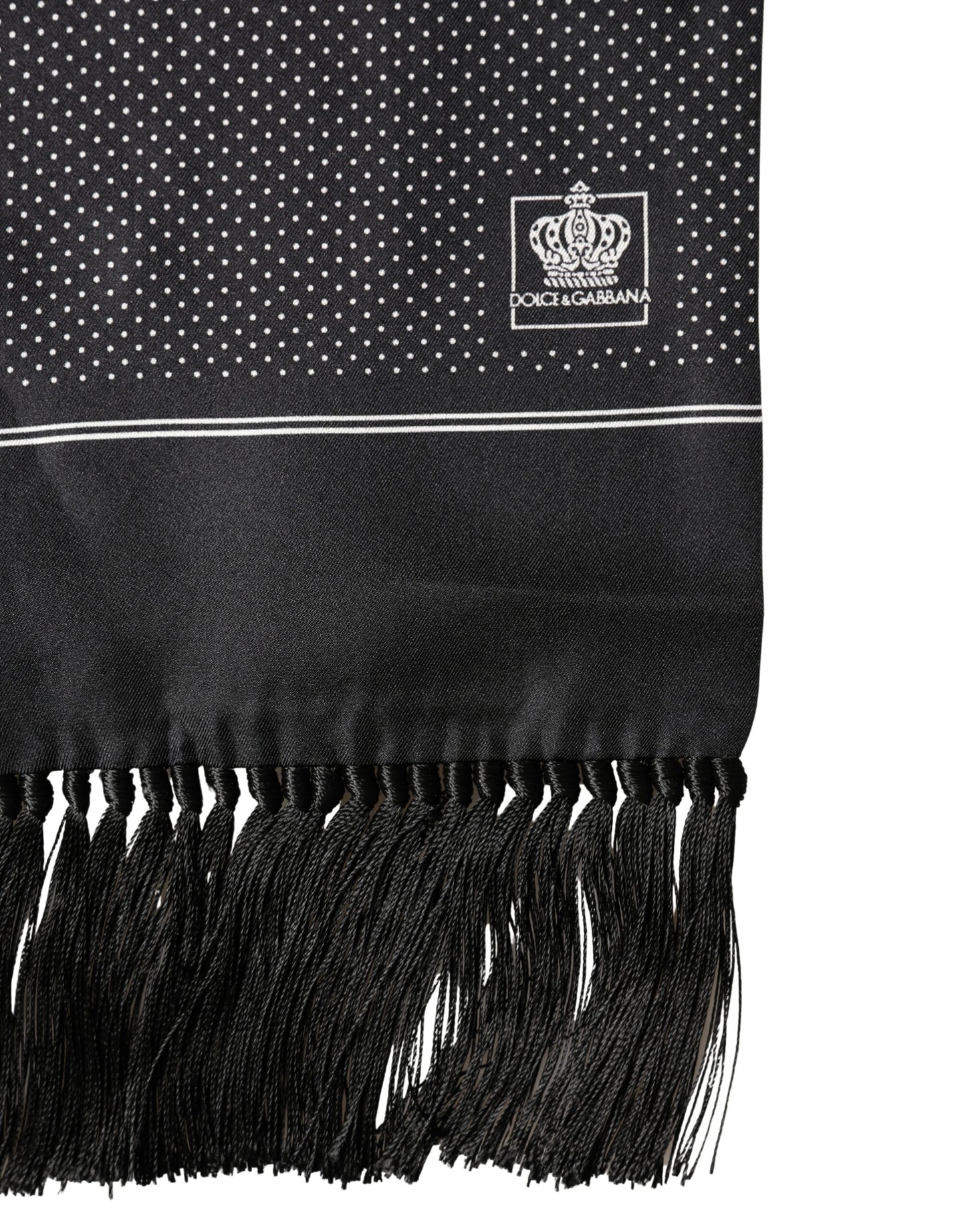 Dolce & Gabbana Black Silk Polka Dot Crown Foulard 140cm X 16.5cm Scarf