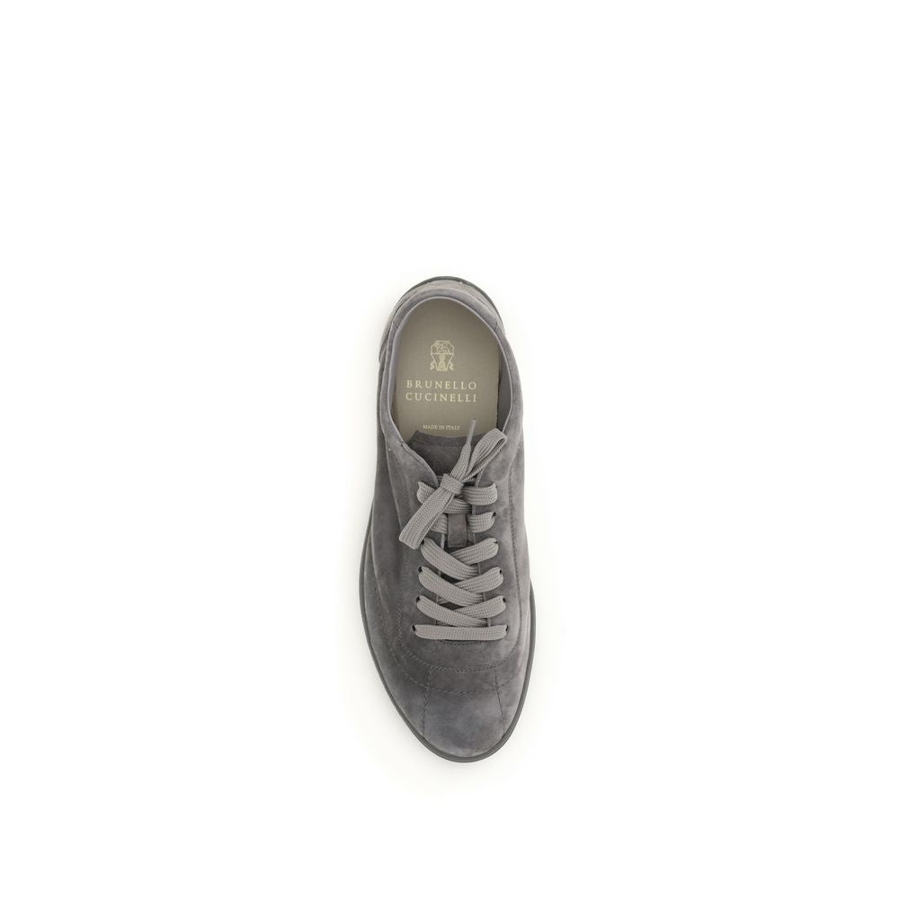 Brunello Cucinelli Gray Calf Leather Bos Taurus Low Top Sneakers