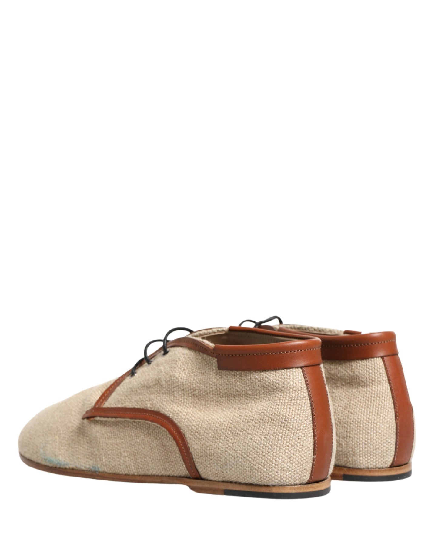 Dolce & Gabbana Beige Canvas Leather Trim Dress Derby Shoes