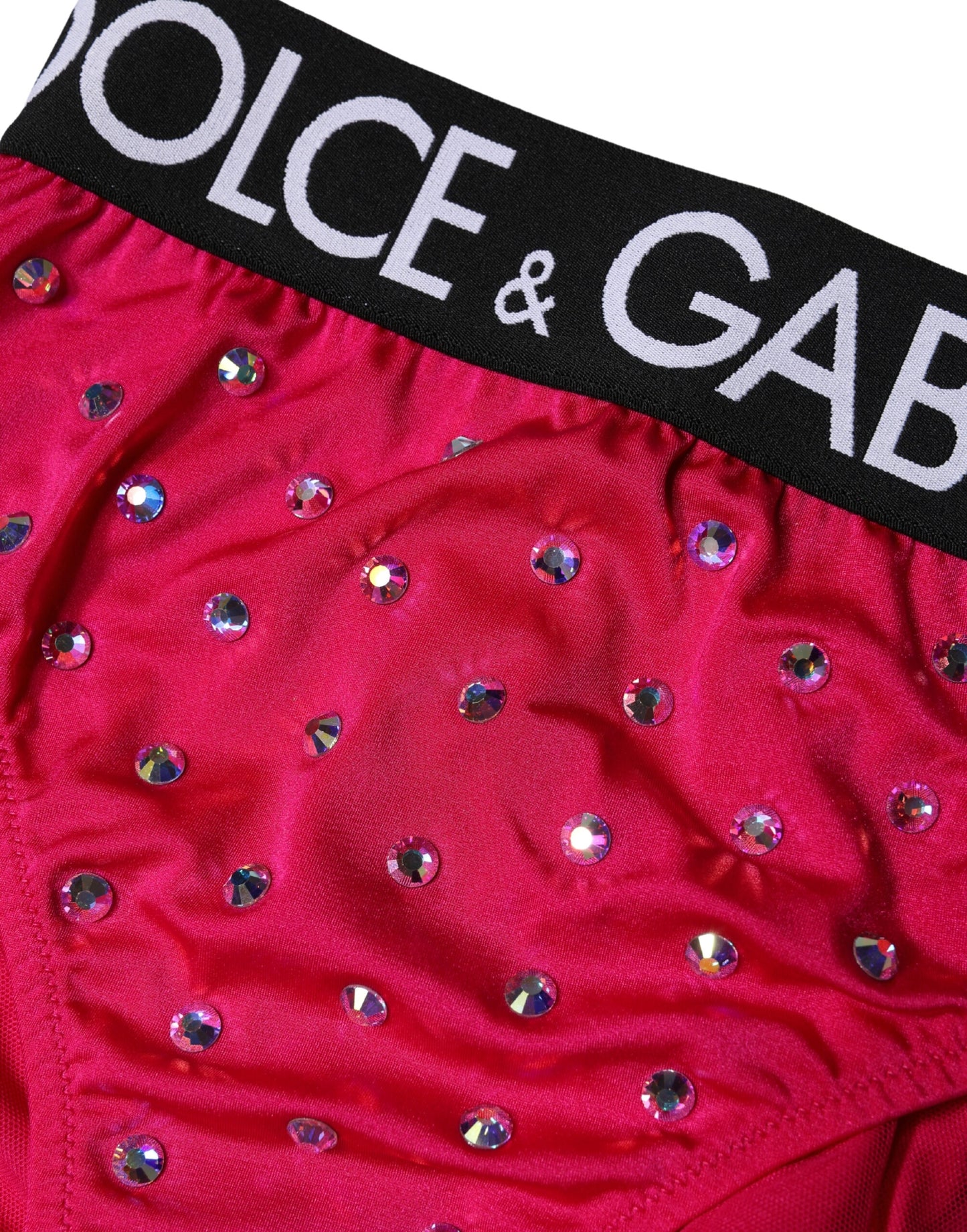Dolce & Gabbana Pink Embellished High-Waist Brief Logo Underwear