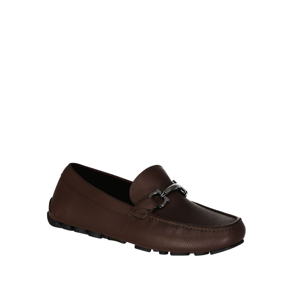 Salvatore Ferragamo Brown Calfskin Slip-On Loafers
