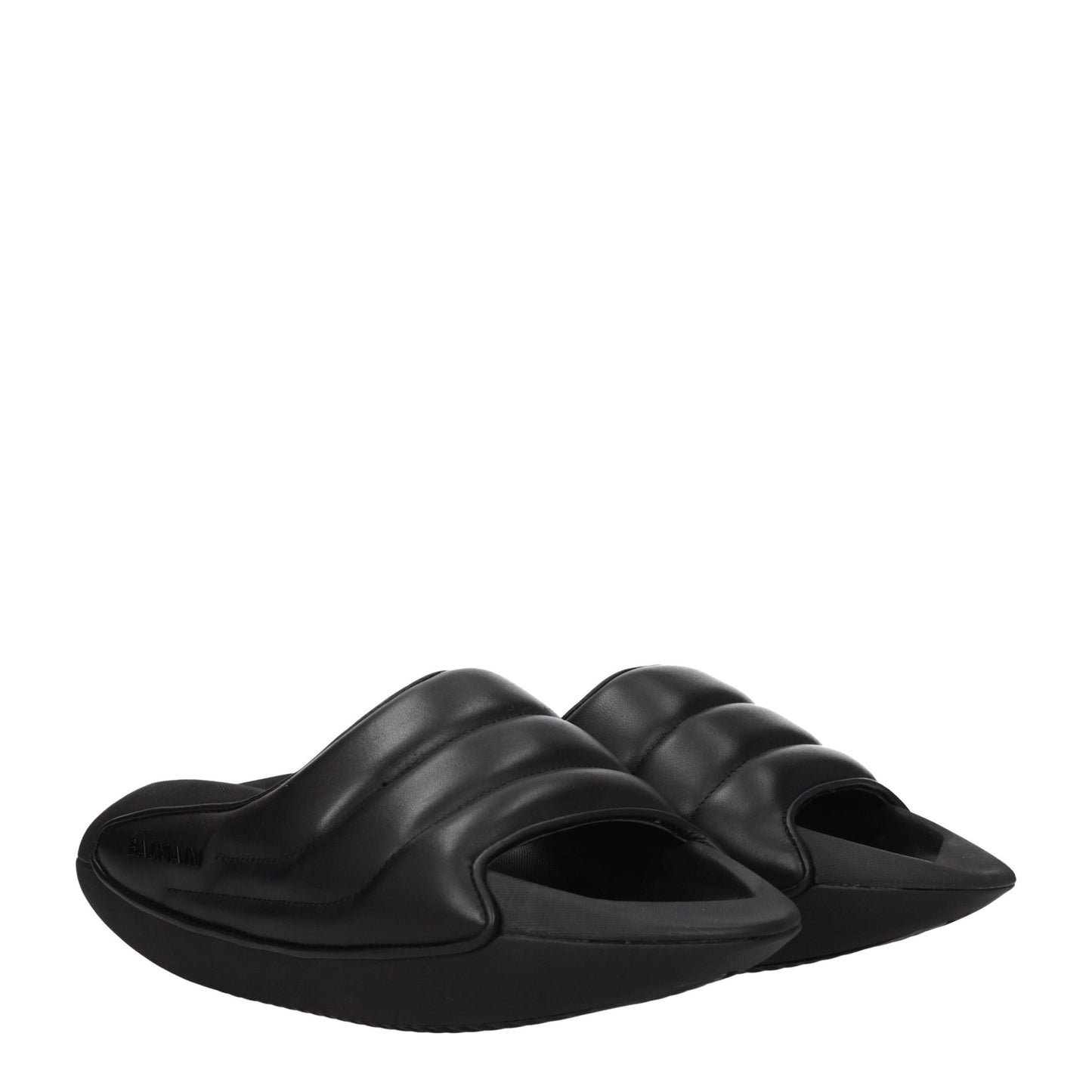 Balmain Black Leather Slippers
