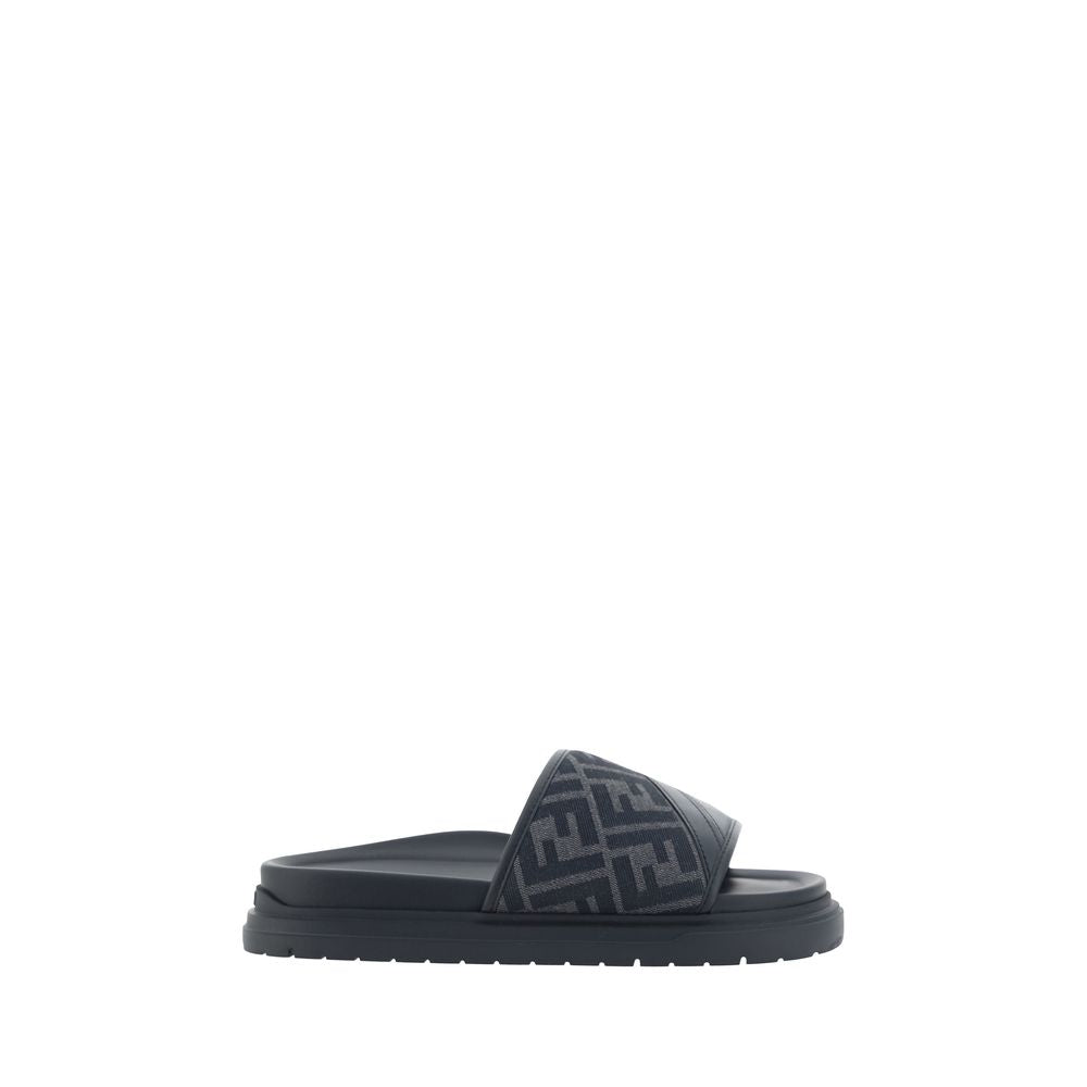 Fendi Gray Fabric Flat Sandals