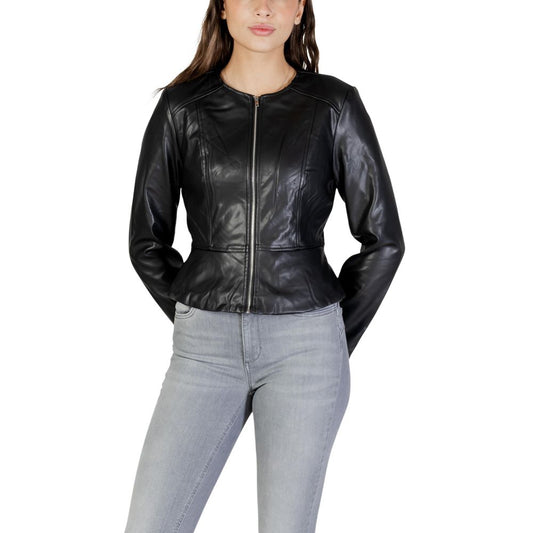 Jacqueline De Yong Black Polyester Leather Jacket