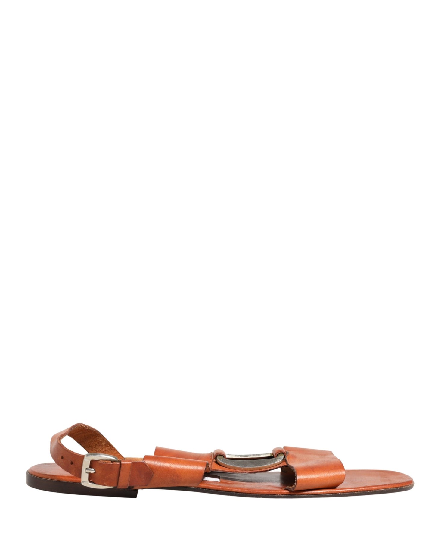 Dolce & Gabbana Brown Leather Flat Sandals Shoes