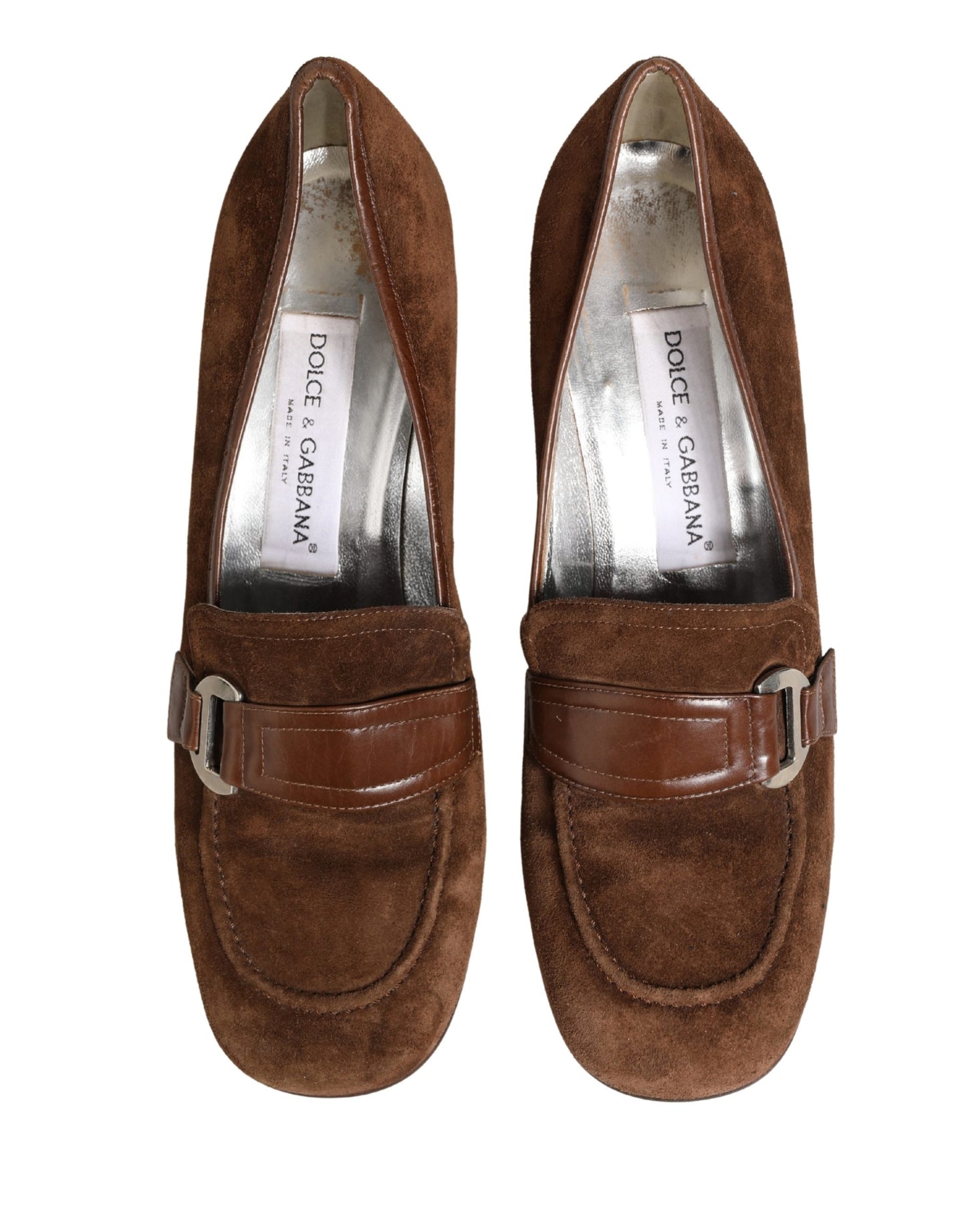 Dolce & Gabbana Brown Suede Block Heels Slip On Loafers Shoes