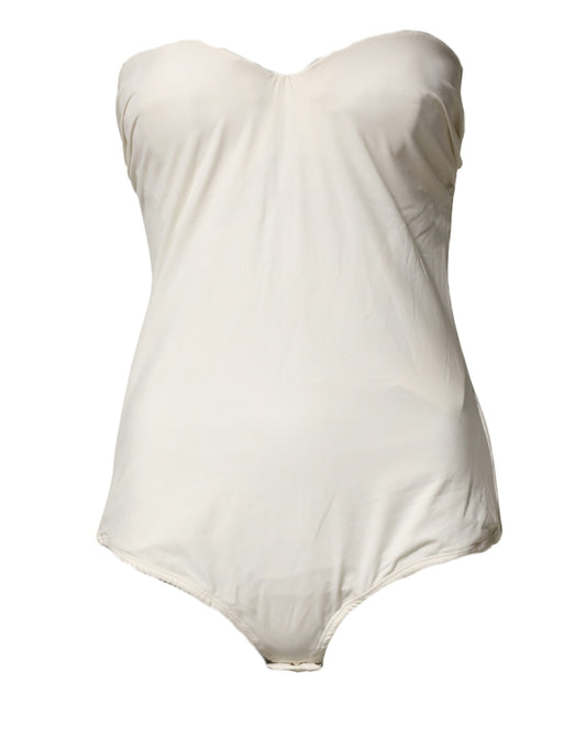 Elisabetta Franchi Off White Strapless One Piece Swimsuit Swimwear