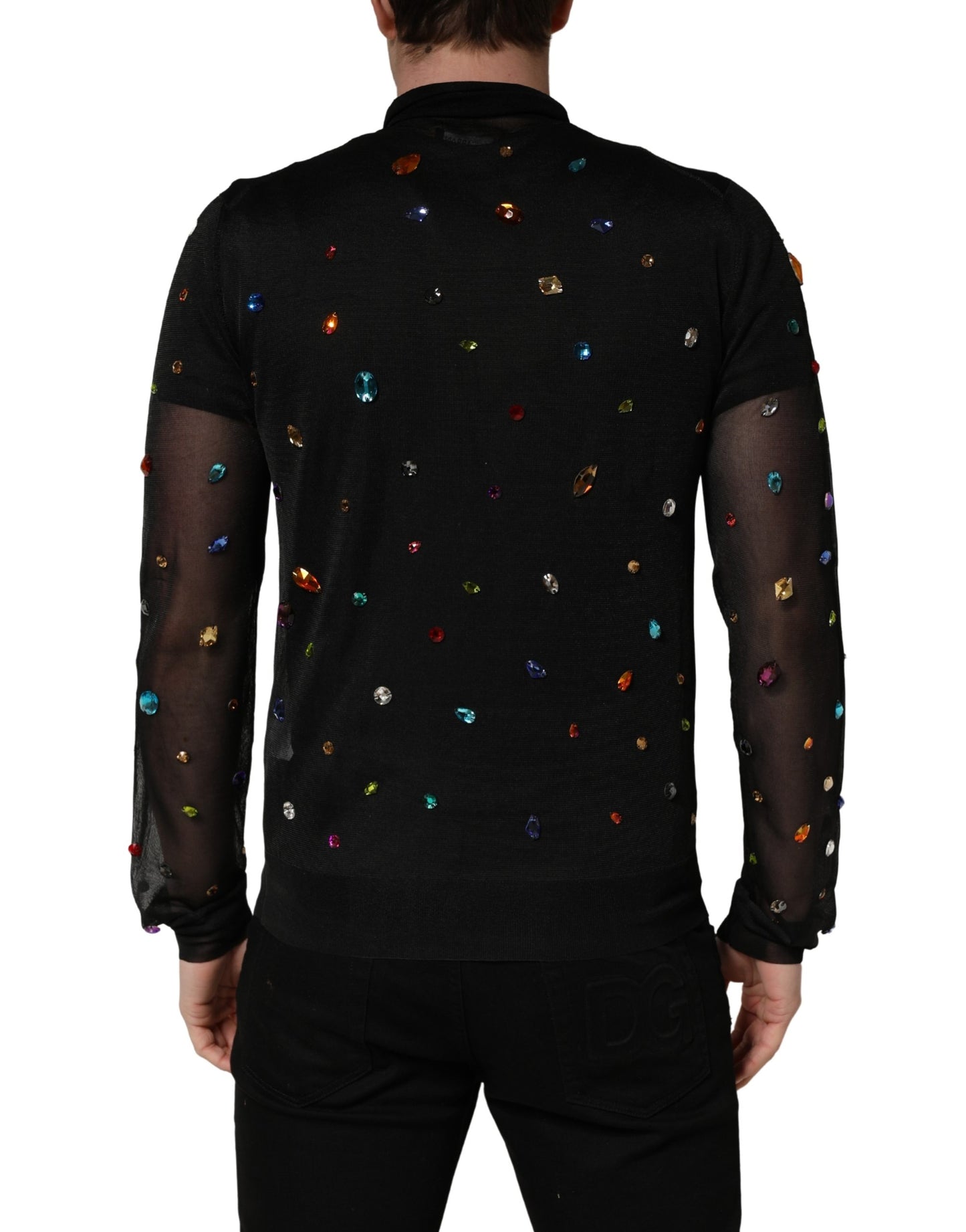 Dolce & Gabbana Black Crystal Embellished TurtleNeck Sweater