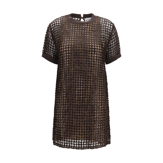 Brunello Cucinelli Brown Silk Cocktail Dress