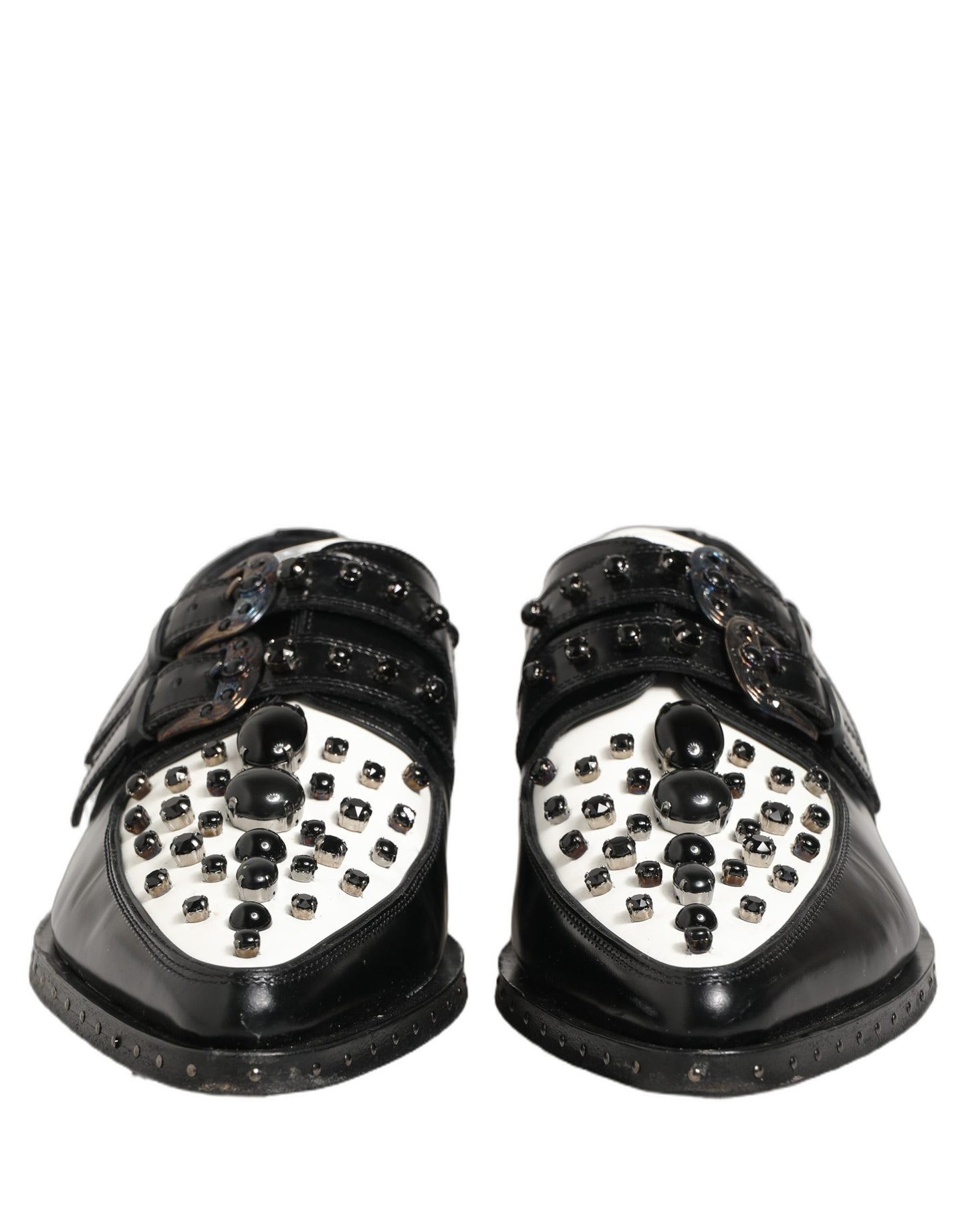 Dolce & Gabbana Black Leather Studded Formal Monk Strap Shoes