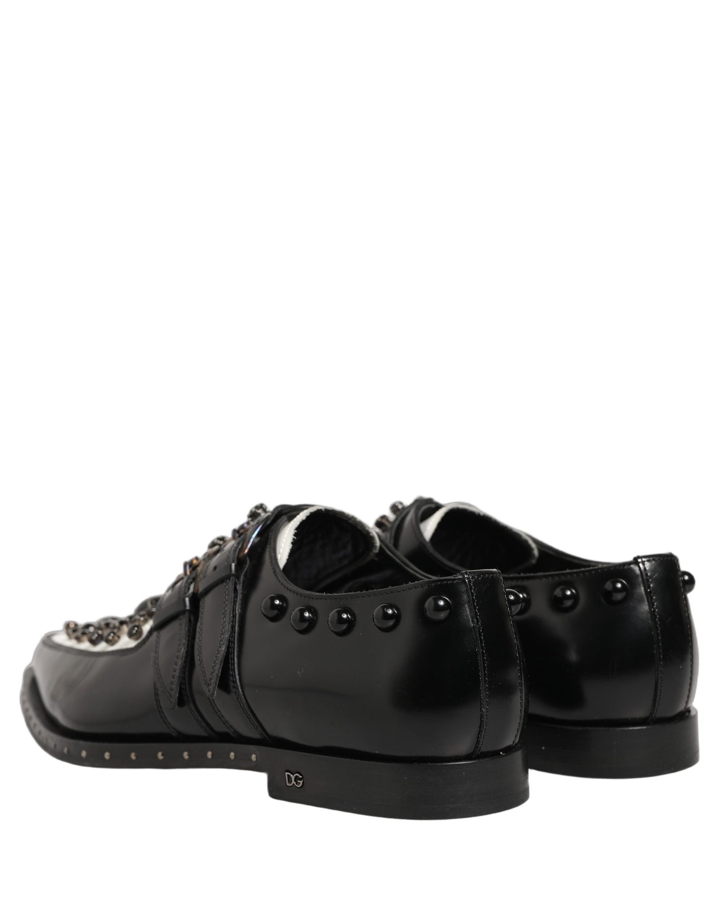 Dolce & Gabbana Black Leather Studded Formal Monk Strap Shoes
