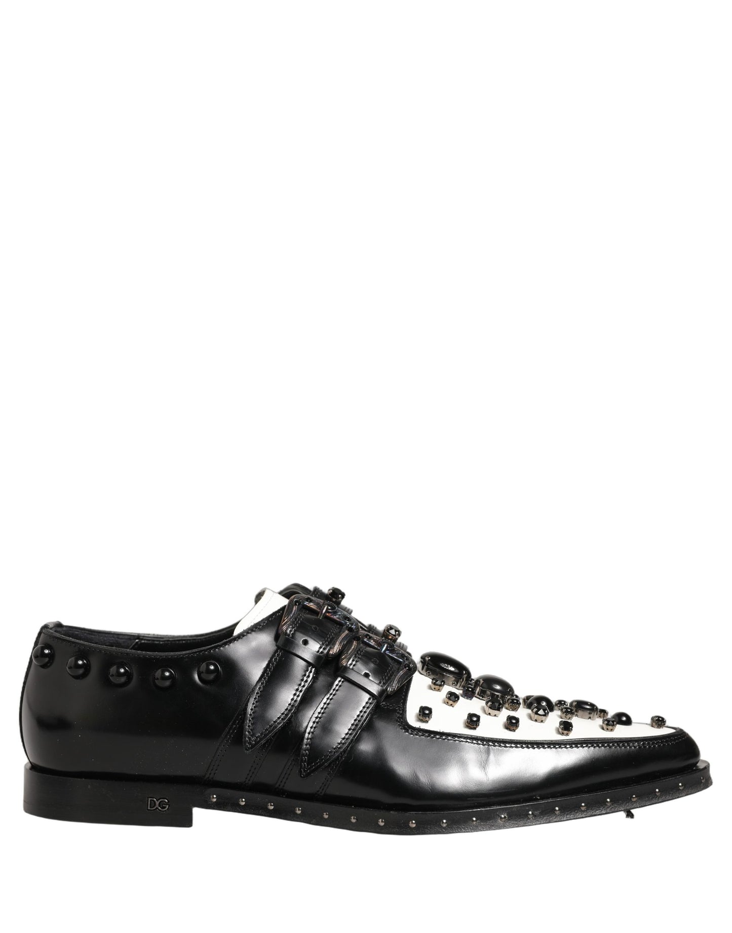 Dolce & Gabbana Black Leather Studded Formal Monk Strap Shoes