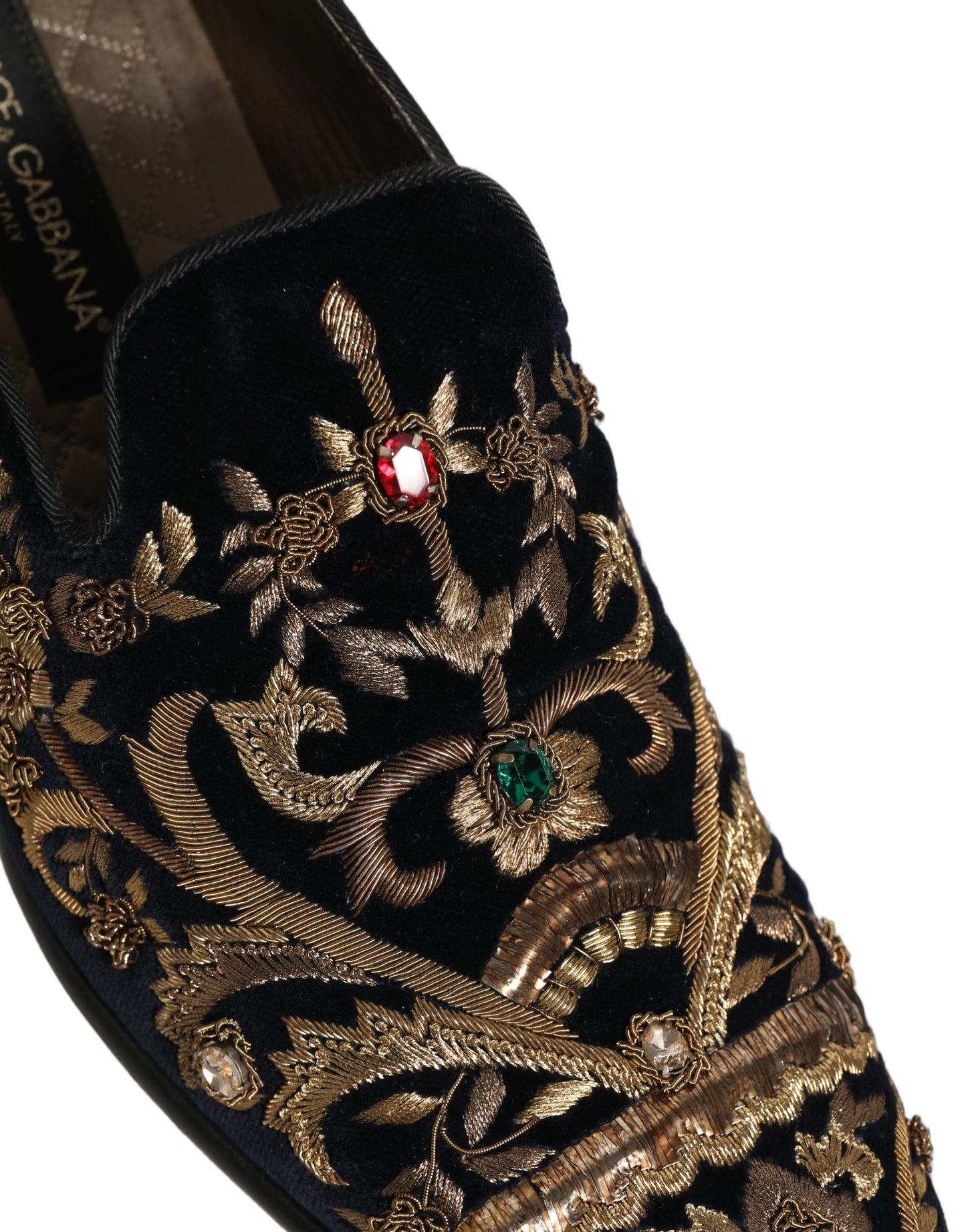 Dolce & Gabbana Black Velvet Embellished Dress Loafers Shoes