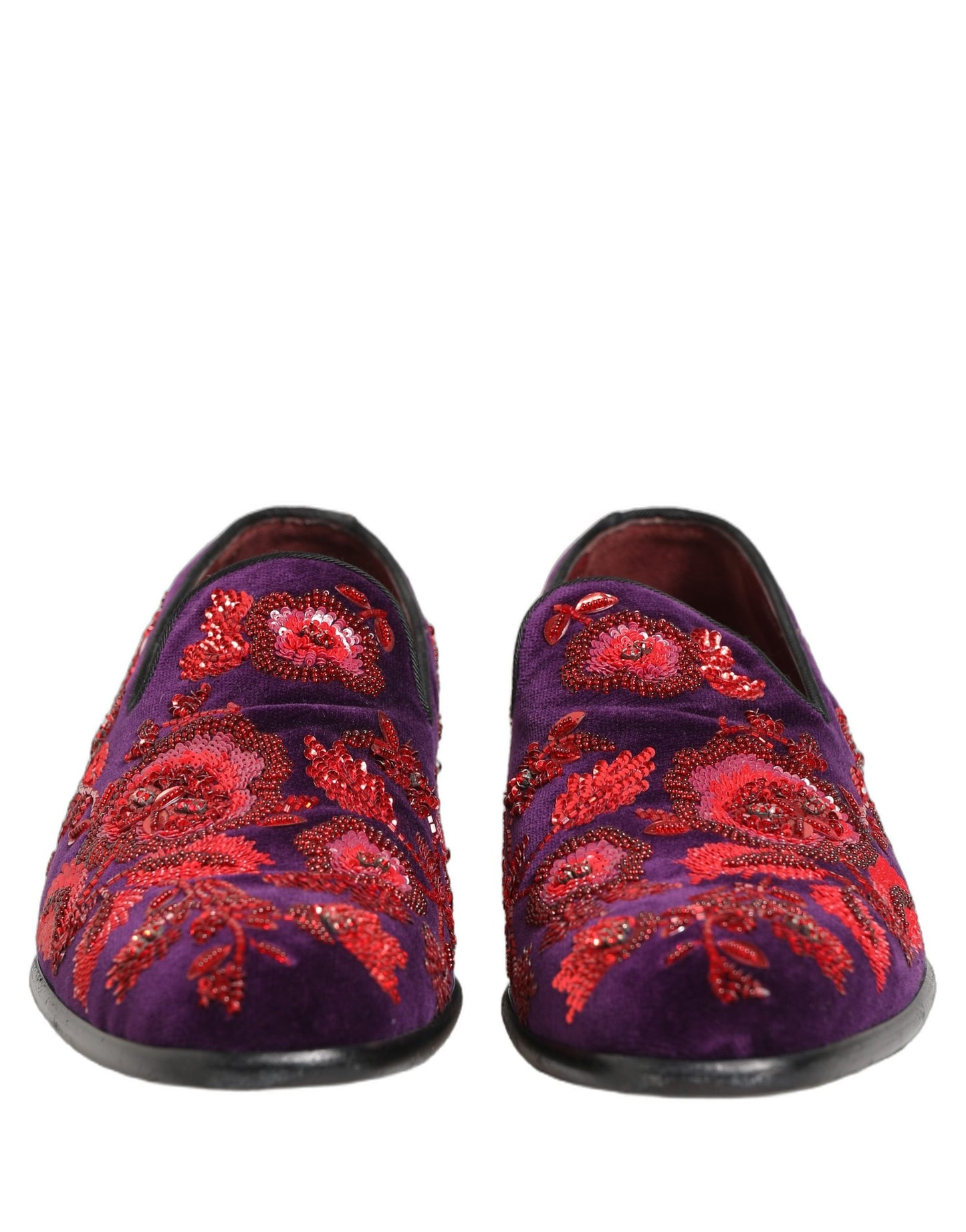 Dolce & Gabbana Violet Red Bead Embellished Loafers Shoes