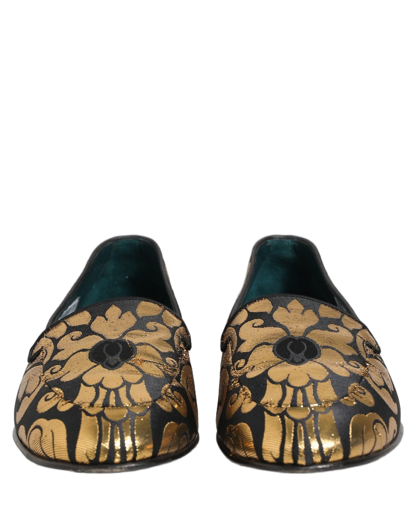 Dolce & Gabbana Black Gold Floral Jacquard Dress Loafers Shoes