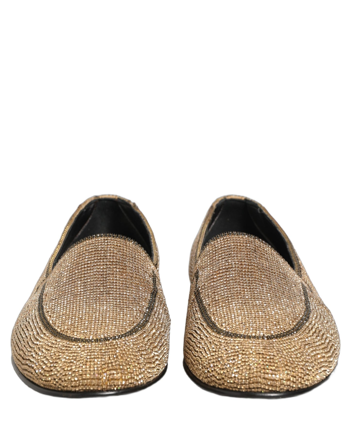 Dolce & Gabbana Gold Crystal Embellished Men Loafers Shoes