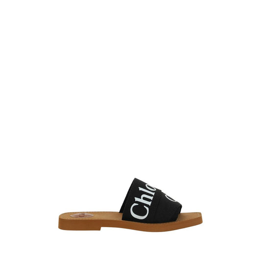 Chloé Black Cotton Flat Sandals