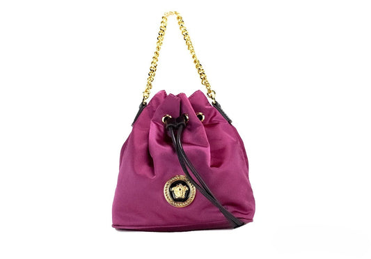 Versace Small Dahlia Nylon Medusa Pendant Bucket Chain Crossbody Bag Purse
