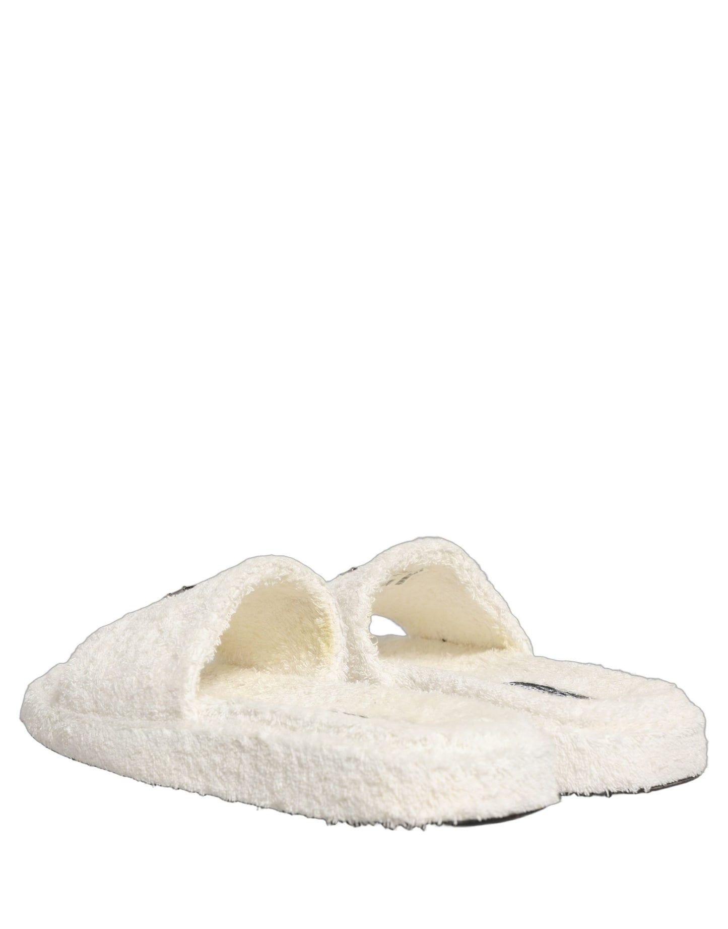 Dolce & Gabbana White Faux Fur Flats Men Slides Sandals Shoes