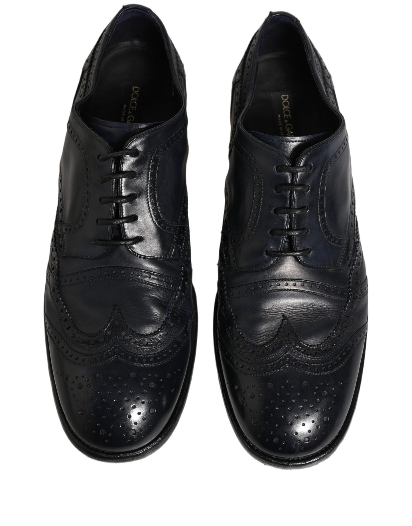 Dolce & Gabbana Blue Leather Derby Wingtip Formal Shoes