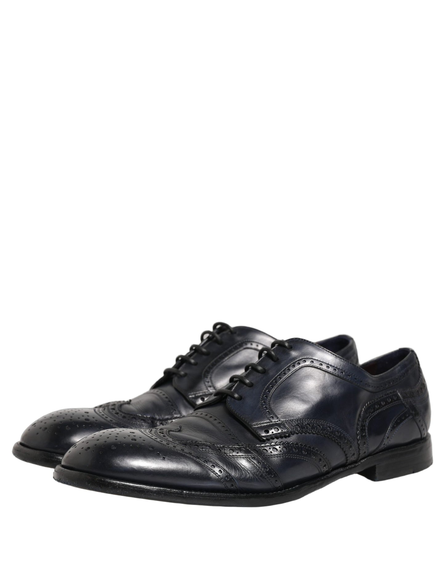 Dolce & Gabbana Blue Leather Derby Wingtip Formal Shoes