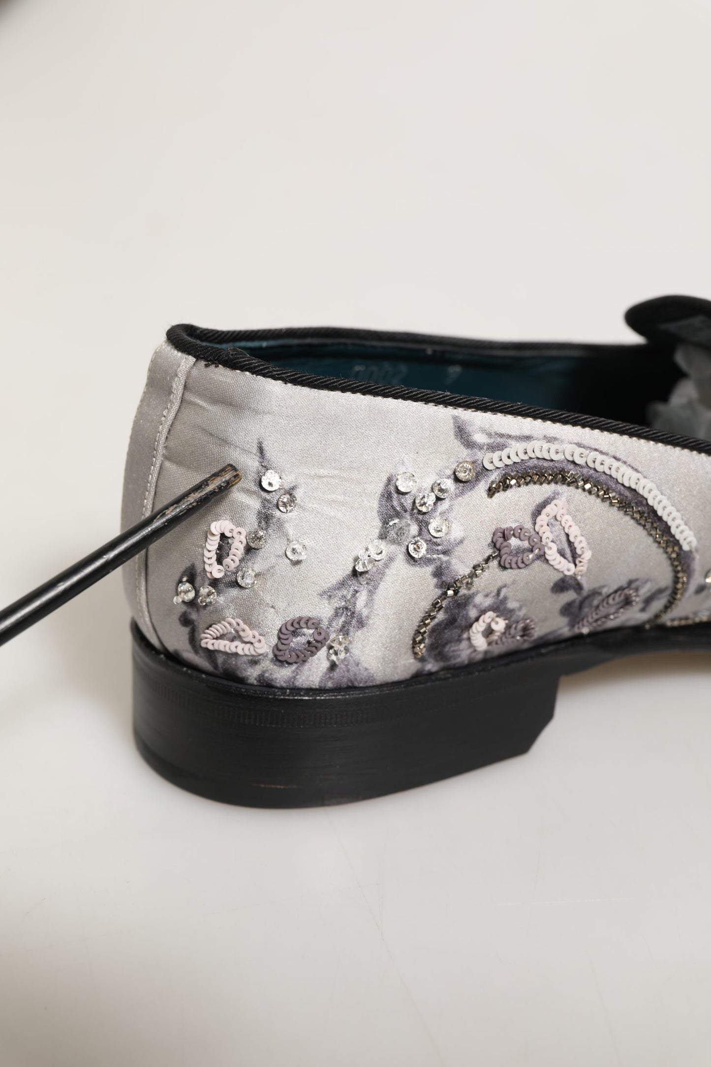 Dolce & Gabbana White Sequined Formal Slip On Loafers Shoes