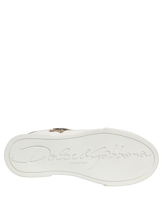 Dolce & Gabbana White Patch Calfskin Nappa Portofino Sneakers Shoes