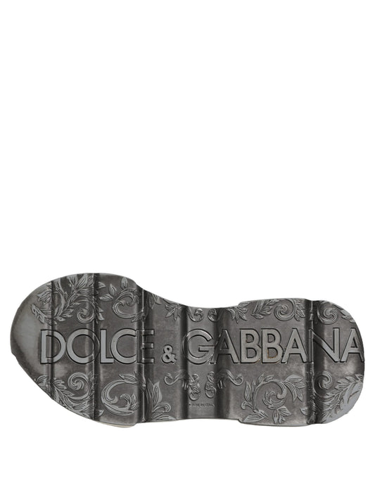 Dolce & Gabbana White Silver Daymaster Leather Low Top Sneakers Shoes