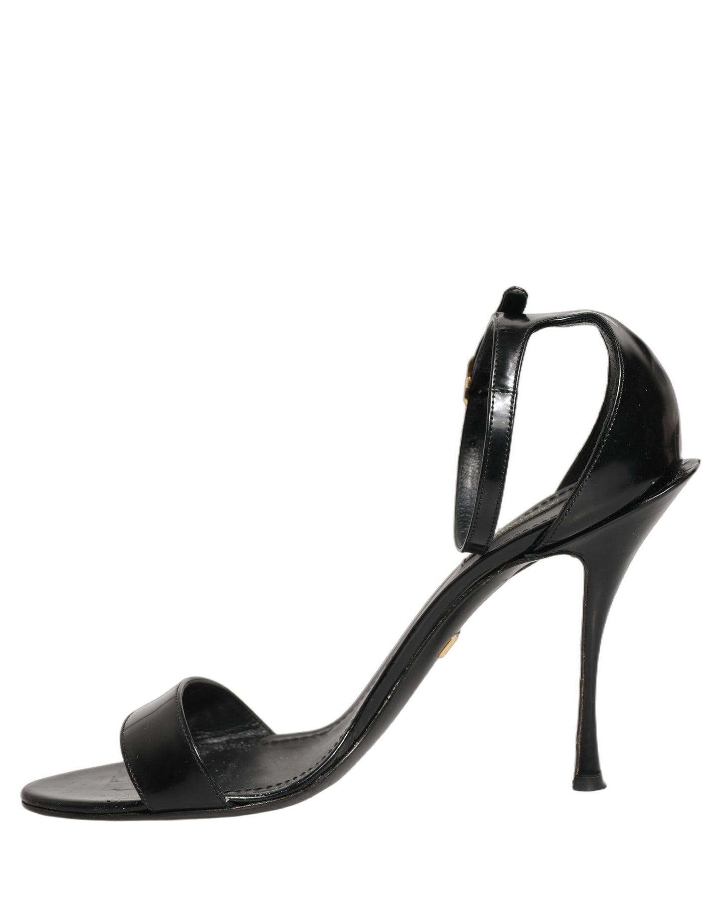 Dolce & Gabbana Black Leather Ankle Strap Heels Sandals Shoes