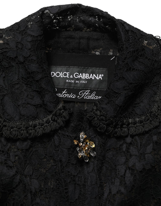 Dolce & Gabbana Black Embellished Guipure Lace Coat Jacket