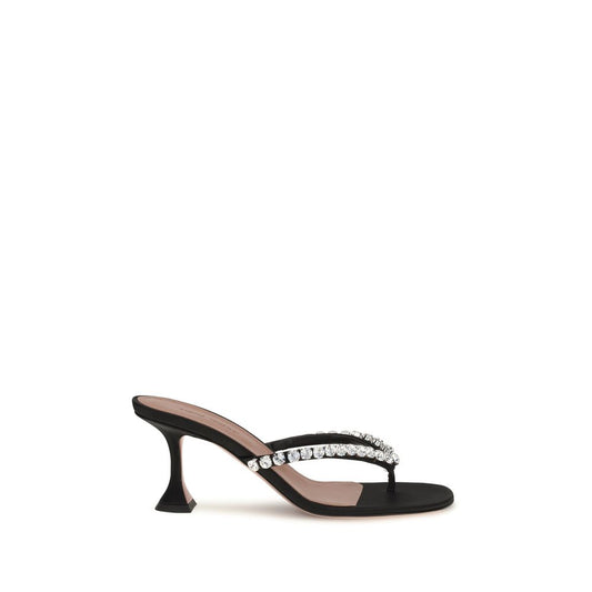 Amina Muaddi Black Silk Stiletto Heel Sandals