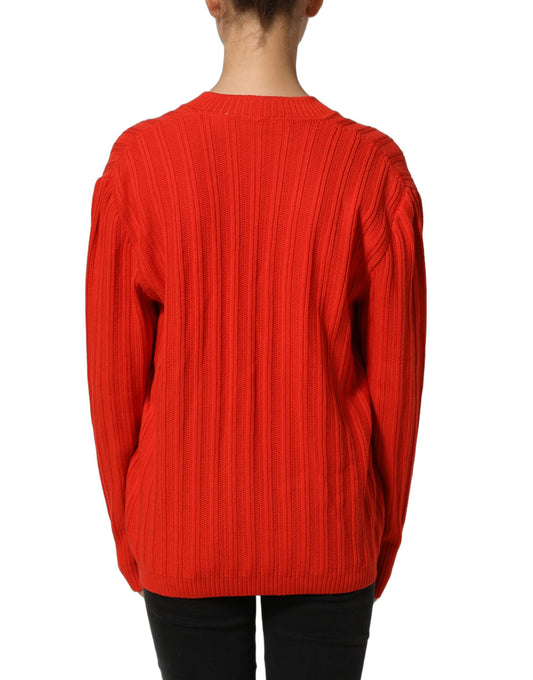 Celine Red Wool Knit ButtonEmbellished Cardigan Sweater
