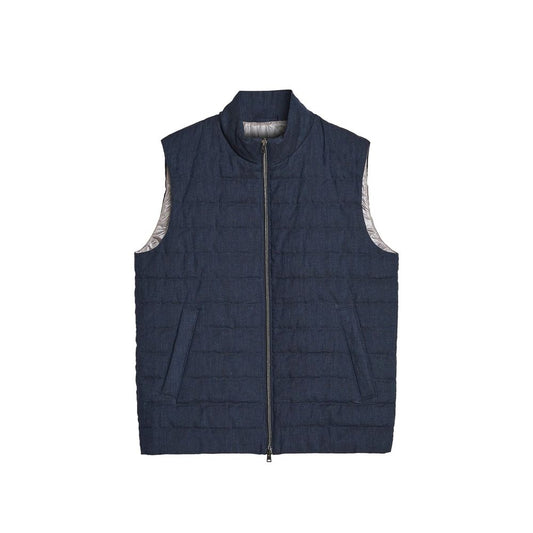 Herno Blue Linen Sleeveless Jacket