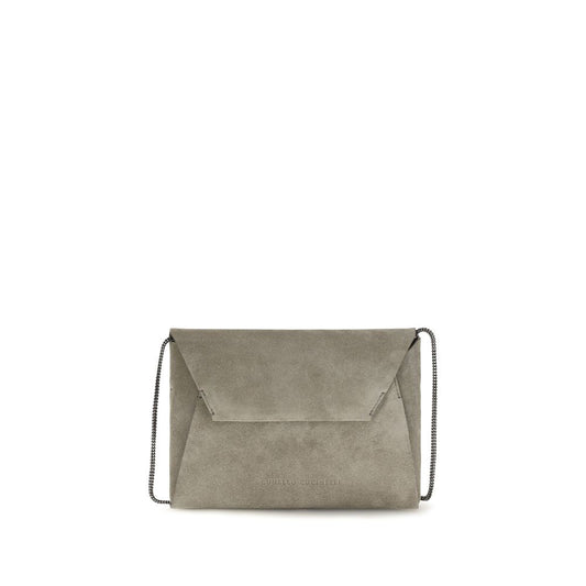 Brunello Cucinelli Gray Calf Leather Bos Taurus Clutch Bag