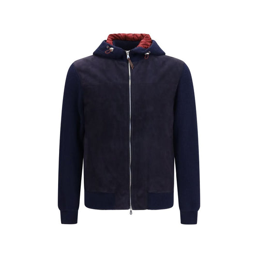 Brunello Cucinelli Blue Calf Leather Bos Taurus Full-Length Jacket