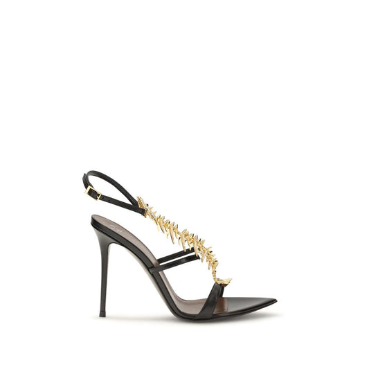 Giuseppe Zanotti Black Calf Leather Bos Taurus Stiletto Heel Sandals