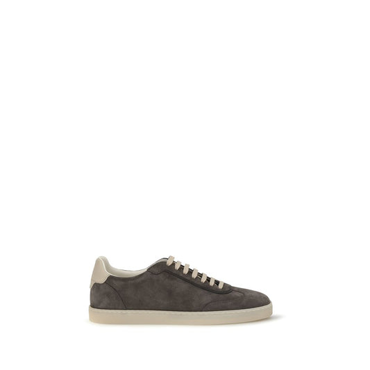 Brunello Cucinelli Gray Calf Leather Bos Taurus Low Top Sneakers