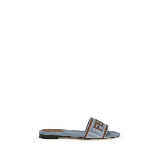 Fendi Blue Cotton Flat Sandals