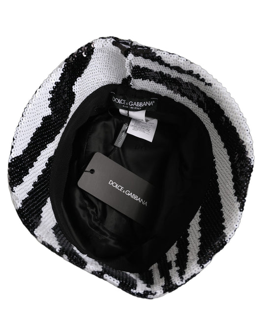 Dolce & Gabbana Men Black White Zebra Sequin Bucket Cap Hat