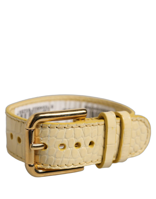 Dolce & Gabbana Beige Embossed Leather Gold Buckle Belt Strap Bracelet