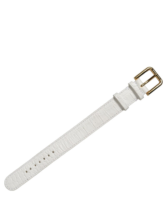 Dolce & Gabbana White Embossed Leather Gold Buckle Belt Strap Bracelet