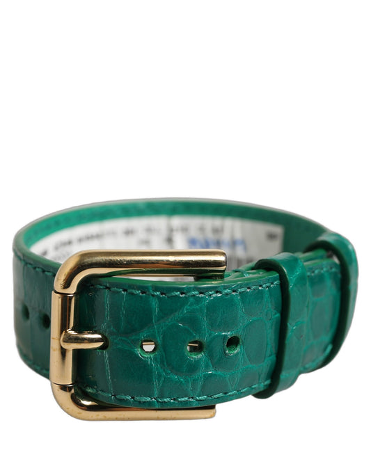 Dolce & Gabbana Green Embossed Leather Gold Buckle Belt Strap Bracelet
