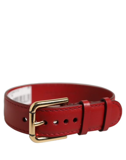 Dolce & Gabbana Red Calfskin Leather Gold Buckle Belt Strap Bracelet