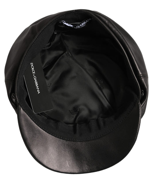 Dolce & Gabbana Black Lambskin Leather Newsboy Capello Hat